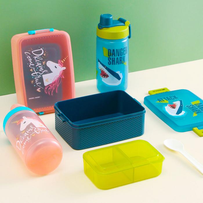 童彩3格飯盒+運(yùn)動水壺套裝(含內(nèi)盒800ml+500
